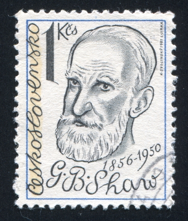 CZECHOSLOVAKIA - CIRCA 1981: stamp printed by Czechoslovakia, shows George Bernard Shaw, playwright, circa 1981のeditorial素材