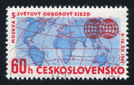CZECHOSLOVAKIA - CIRCA 1961: stamp printed by Czechoslovakia, shows Globe, circa 1961のeditorial素材