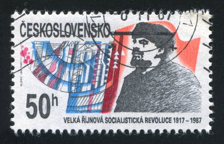 CZECHOSLOVAKIA - CIRCA 1987: stamp printed by Czechoslovakia, shows Lenin, abstraction, circa 1987のeditorial素材