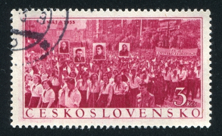CZECHOSLOVAKIA - CIRCA 1953: stamp printed by Czechoslovakia, shows May Day Parade, circa 1953のeditorial素材