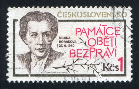 CZECHOSLOVAKIA - CIRCA 1990: stamp printed by Czechoslovakia, shows Dr. Milada Horakova, circa 1990のeditorial素材