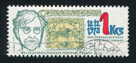CZECHOSLOVAKIA - CIRCA 1978: stamp printed by Czechoslovakia, shows Alfons Mucha, circa 1978のeditorial素材