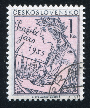 CZECHOSLOVAKIA - CIRCA 1955: stamp printed by Czechoslovakia, shows Music and Spring, circa 1955のeditorial素材