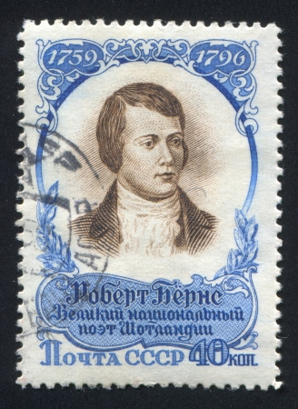 RUSSIA - CIRCA 1959: stamp printed by Russia, shows Robert Burns, Scottish poet, circa 1959のeditorial素材