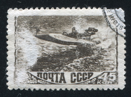 RUSSIA - CIRCA 1948: stamp printed by Russia, shows Motorboat race, circa 1948のeditorial素材