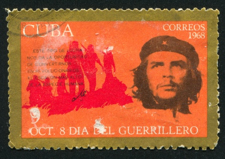 CUBA - CIRCA 1968: stamp printed by Cuba, shows Che Guevara and silhouette of battalion, circa 1968