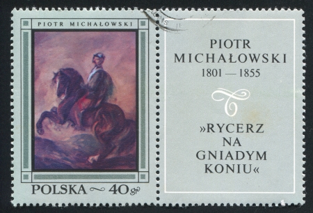 POLAND - CIRCA 1968: stamp printed by Poland, shows Knight on Bay Horse, by Piotr Michalowski, circa...