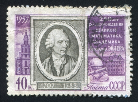 RUSSIA - CIRCA 1957: stamp printed by Russia, shows Leonhard Euler, Swiss mathematician and physicist, circa 1957のeditorial素材