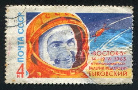 RUSSIA - CIRCA 1963: stamp printed by Russia, shows Valeri Bykovski, circa 1963のeditorial素材