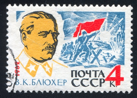RUSSIA - CIRCA 1962: stamp printed by Russia, shows Vasili Blucher, circa 1962のeditorial素材