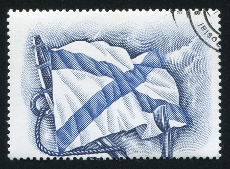 RUSSIA - CIRCA 1987: stamp printed by Russia, shows Russian navy vessels and anchor, circa 1987のeditorial素材