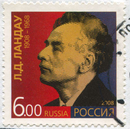 RUSSIA - CIRCA 2008: stamp printed by Russia, shows Lev Landau, circa 2008のeditorial素材