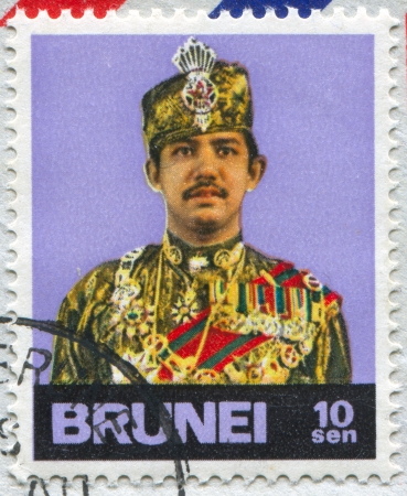BRUNEI - CIRCA 1974: stamp printed by Brunei, shows Sultan Hassanal Bolkiah, circa 1974のeditorial素材