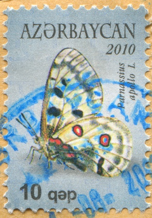 AZERBAIDJAN - CIRCA 2010: stamp printed by Azerbaidjan, shows Butterfly Parnassius Apollo, circa 2010のeditorial素材