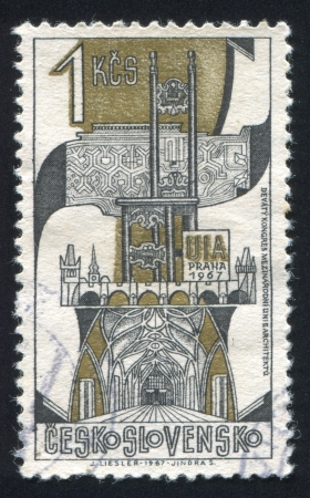 CZECHOSLOVAKIA - CIRCA 1967: stamp printed by Czechoslovakia, shows Prague Architecture, circa 1967のeditorial素材