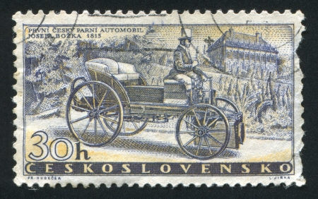 CZECHOSLOVAKIA - CIRCA 1958: stamp printed by Czechoslovakia, shows Bozekâs Steam Car of 1815, circa 1958のeditorial素材