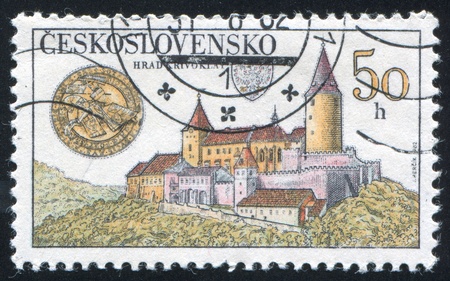 CZECHOSLOVAKIA - CIRCA 1982: stamp printed by Czechoslovakia, shows Krivoklat Castle, circa 1982のeditorial素材