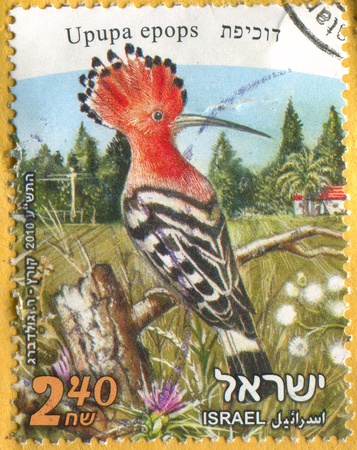 ISRAEL - CIRCA 2010: stamp printed by Israel, shows Eurasian Hoopoe, circa 2010のeditorial素材