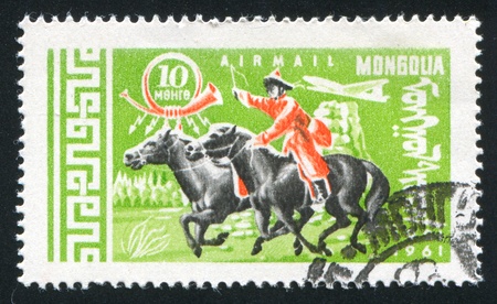 MONGOLIA - CIRCA 1961: stamp printed by Mongolia, shows horse, circa 1961のeditorial素材
