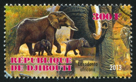 DJIBOUTI - CIRCA 2013: stamp printed by Djibouti, shows elephant, circa 2013のeditorial素材