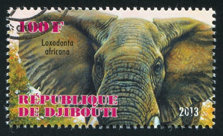 DJIBOUTI - CIRCA 2013: stamp printed by Djibouti, shows elephant, circa 2013のeditorial素材