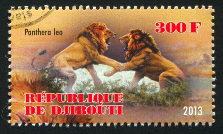 DJIBOUTI - CIRCA 2013: stamp printed by Djibouti, shows lion, circa 2013のeditorial素材
