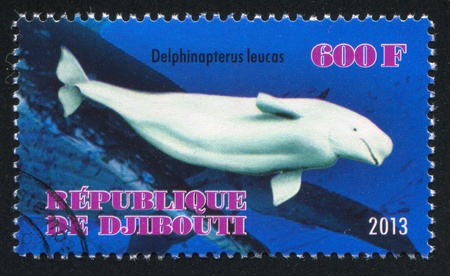 DJIBOUTI - CIRCA 2013: stamp printed by Djibouti, shows whale, circa 2013のeditorial素材