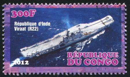 CONGO - CIRCA 2012: stamp printed by Congo, shows aircraft carrier, circa 2012のeditorial素材