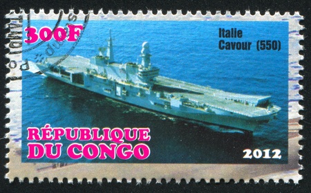 CONGO - CIRCA 2012: stamp printed by Congo, shows aircraft carrier, circa 2012のeditorial素材