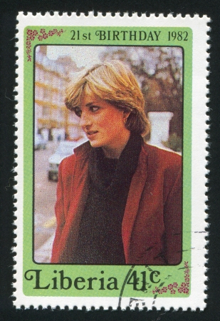 LIBERIA - CIRCA 1982: stamp printed by Liberia, shows Princess Diana, circa 1982のeditorial素材