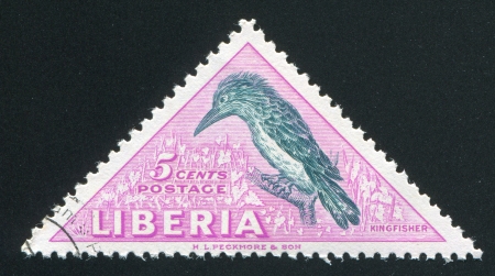 LIBERIA - CIRCA 1953: stamp printed by Liberia, shows Kingfisher, circa 1953のeditorial素材
