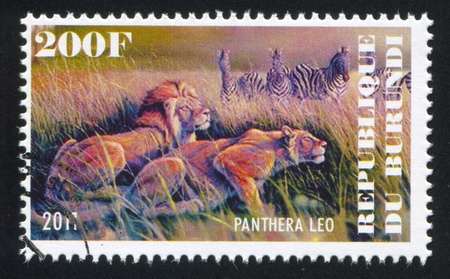 BURUNDI - CIRCA 2011: stamp printed by Burundi, shows Lion, circa 2011のeditorial素材