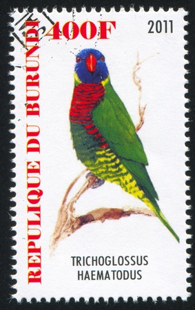 BURUNDI - CIRCA 2011: stamp printed by Burundi, shows parrot, circa 2011のeditorial素材