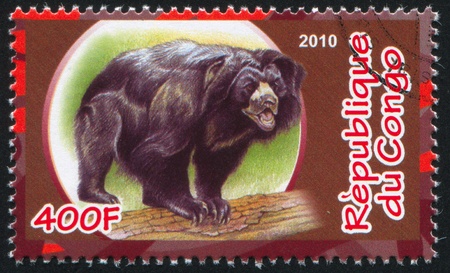CONGO - CIRCA 2010: stamp printed by Congo, shows Bear, circa 2010のeditorial素材