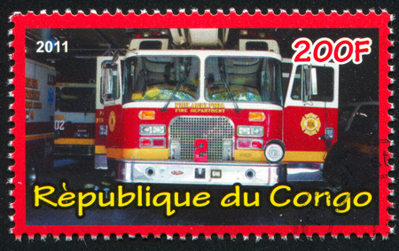 CONGO - CIRCA 2012: stamp printed by Congo, shows Fire truck, circa 2012