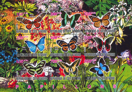 IVORY COAST CIRCA 2011: stamp printed by Ivory Coast, shows butterfly, circa 2011のeditorial素材