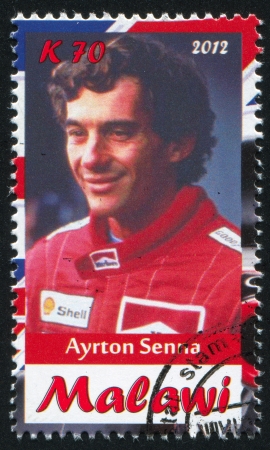 Malawi - CIRCA 2012: stamp printed by Malawi, shows Ayrton Senna, circa 2012のeditorial素材