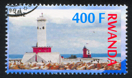 RWANDA - CIRCA 2012: stamp printed by Rwanda, shows Lighthouse, circa 2012のeditorial素材