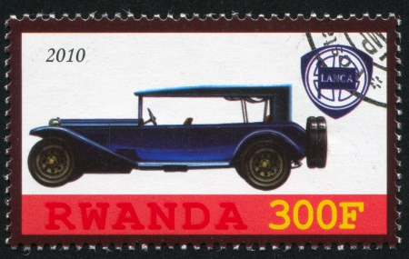 RWANDA - CIRCA 2010: stamp printed by Rwanda, shows retro car, Lanca, circa 2010のeditorial素材