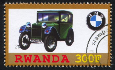 RWANDA - CIRCA 2010: stamp printed by Rwanda, shows retro car, BMW, circa 2010のeditorial素材