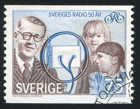 SWEDEN - CIRCA 1974: stamp printed by Sweden, shows Sven Jerring children program, circa 1974のeditorial素材