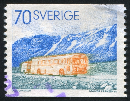 SWEDEN - CIRCA 1973: stamp printed by Sweden, shows Postal autobus, circa 1973のeditorial素材