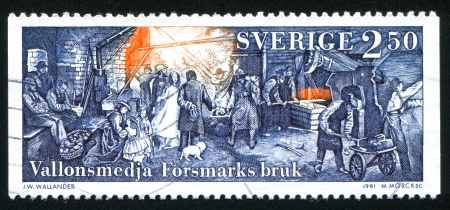 SWEDEN - CIRCA 1991: stamp printed by Sweden, shows Forsmark Mill, circa 1991のeditorial素材