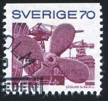 SWEDEN - CIRCA 1970: stamp printed by Sweden, shows Propeller, circa 1970のeditorial素材