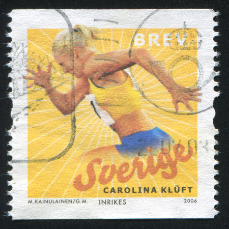 SWEDEN - CIRCA 2006: stamp printed by Sweden, shows Carolina Kluft, heptathlon, circa 2006のeditorial素材
