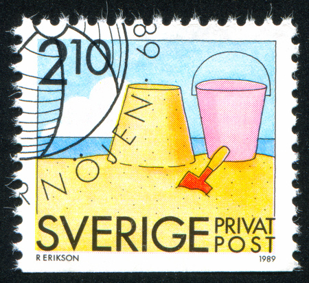 SWEDEN - CIRCA 1989: stamp printed by Sweden, shows Sand sculpture, circa 1989のeditorial素材