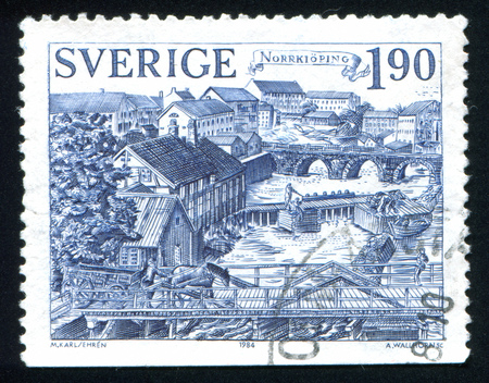 SWEDEN - CIRCA 1984: stamp printed by Sweden, shows Norrkoping, circa 1984のeditorial素材