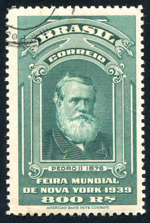 BRAZIL - CIRCA 1939: stamp printed by Brazil, shows  Emperor Pedro, circa 1939のeditorial素材