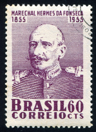 BRAZIL - CIRCA 1955: stamp printed by Brazil, shows  Marshal Hermes da Fonseca, circa 1955のeditorial素材
