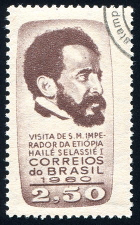 BRAZIL - CIRCA 1960: stamp printed by Brazil, shows  Emperor Haile Selassie of Ethiopia, circa 1960のeditorial素材